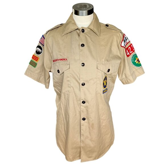 Vtg 80s Boy Scouts America Official Patrol Leader Shirt S Patches Uniform *READ* - Picture 1 of 12